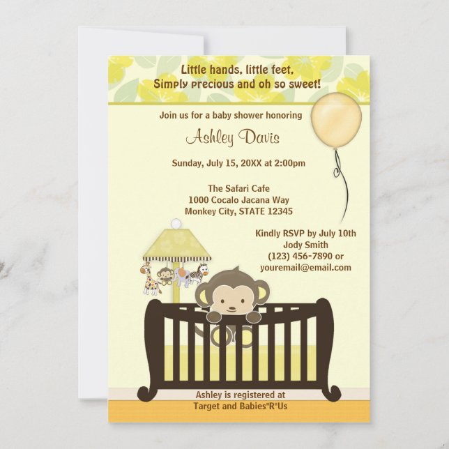 Invitation JAUNE CJ-Y de huche d'invitation de baby shower de (Devant)