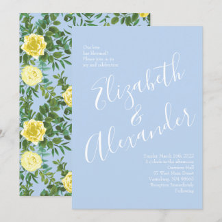 Invitation Jaune clair et bleu pâle Rose Mariage floral