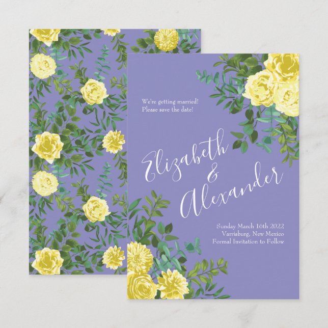 Invitation Jaune clair et Mariage bleu périphérique Date de s (Devant / Derrière)