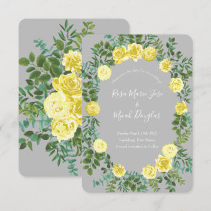 Invitation Jaune clair et rose gris floral mariage enregistre