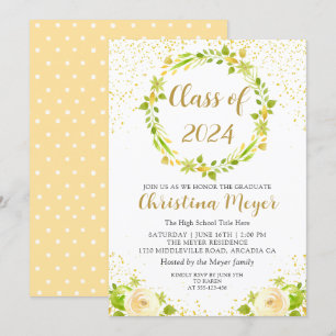 Invitation Jaune clair Jaune Fête de Graduation Jardin Floral