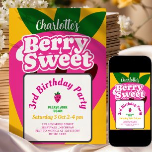 Invitation Jaune Clair Rose Fraise Baie Doux Anniversaire