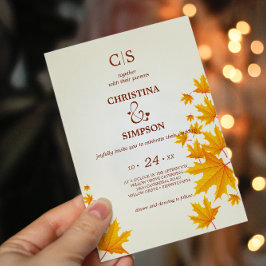 Invitation Jaune Classique d'automne feuille mariage
