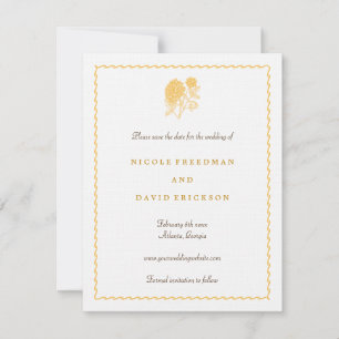 Invitation Jaune dahlia enregistrer la date mariage faire-par