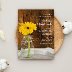 Invitation Jaune Daisy à Mason Jar Pays Mariage de grange