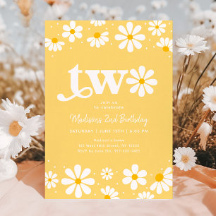 Invitation Jaune Daisy Boho Deuxième anniversaire