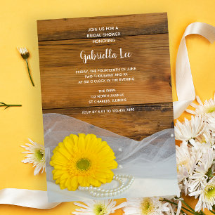 Invitation Jaune Daisy et Pearls Country Barn Fête des mariée