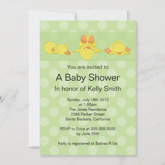 Invitation jaune de baby shower de canard (Devant)