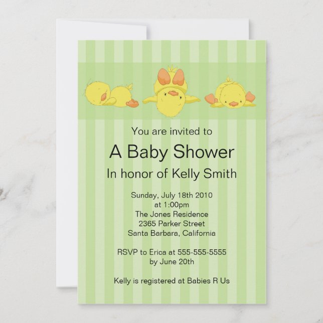 Invitation jaune de baby shower de canard (Devant)