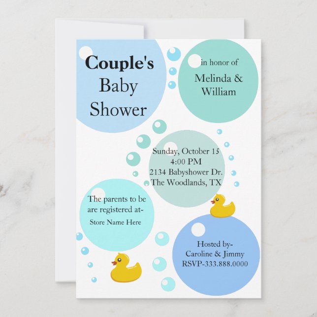 Invitation jaune de baby shower de Duckys et de (Devant)