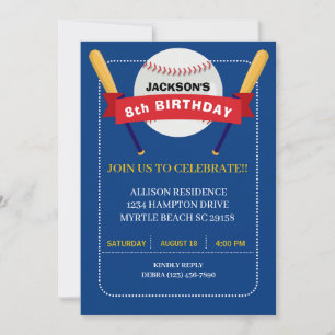 Invitation Jaune de base-ball de la marine Boys fête d'annive