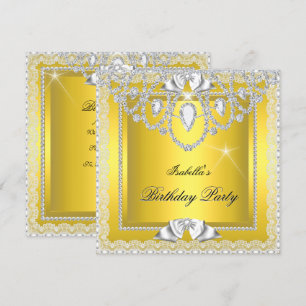 Invitation Jaune Dentelle Élégant Diamants Argent Fête d'anni