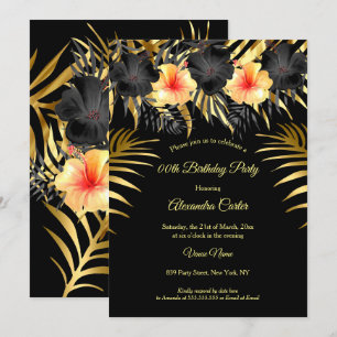 Invitation Jaune d'or noir Hibiscus Tropical Floral Party
