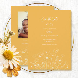 Invitation Jaune doré Blanc Floral Enregistrer la date Mariag