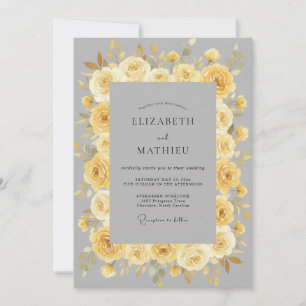 Invitation Jaune Doré Raffiné Fleurs de Mariage