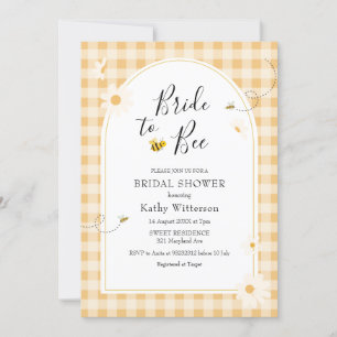 Invitation Jaune En vichy Fleur sauvage mariée à la nuptiale