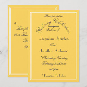Invitation Jaune Ensoleillé Mariage Noir Détails de Noms en É