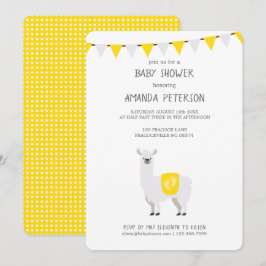 Invitation Jaune et blanc Baby shower Llama neutre pour le ge