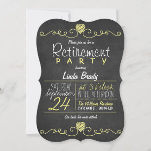 Invitation Jaune et Blanc Chalkboard Retraite Party