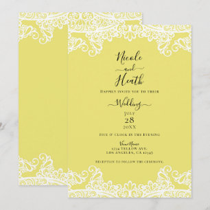 Invitation Jaune et dentelle blanche Mariage élégant