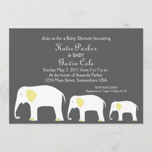 Invitation jaune et grise d'éléphant de mère et de
