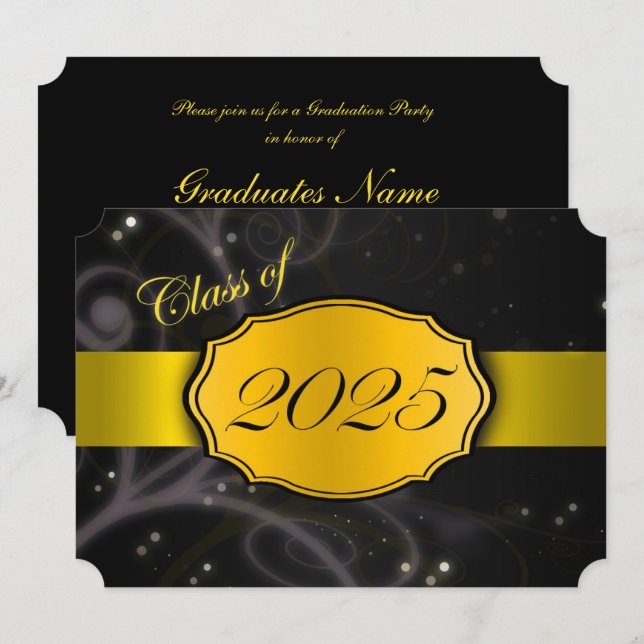 Invitation Jaune et Noir 2025 Graduation Party (Devant / Derrière)