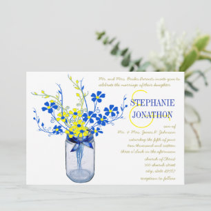 Invitation Jaune et Royal Blue Mason Jar Fleur sauvage Mariag