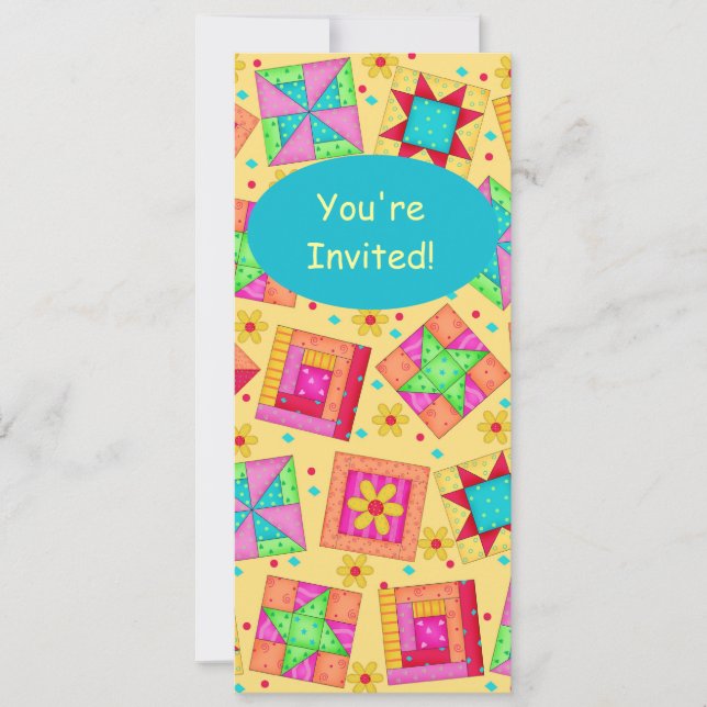 Invitation Jaune et Turquoise Sunny Patchwork Quilt Block Art (Devant)
