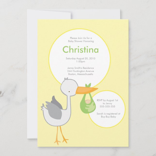 Invitation jaune et verte de baby shower de (Devant)