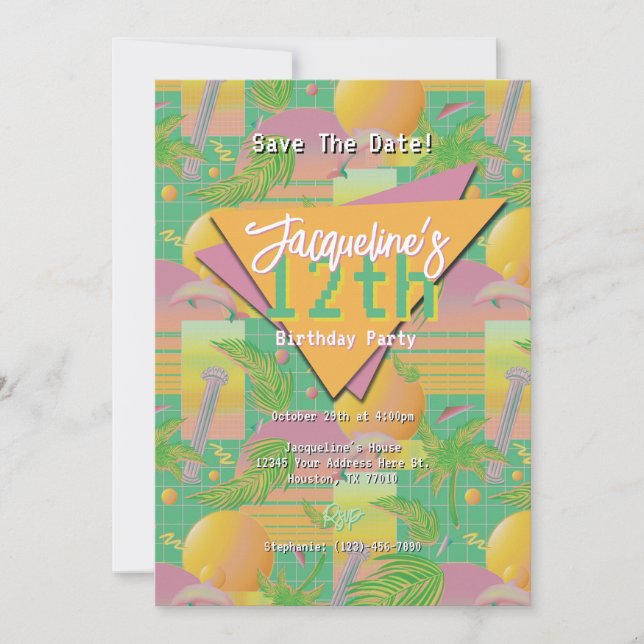 Invitation Jaune été Vaporwave coucher du soleil Anniversaire (Devant)