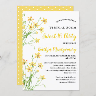 Invitation Jaune Fleur sauvage Virtual Sweet 16 Anniversaire