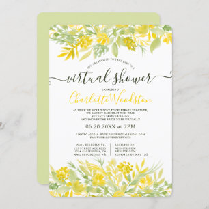Invitation Jaune Floral aquarelle script douche virtuelle