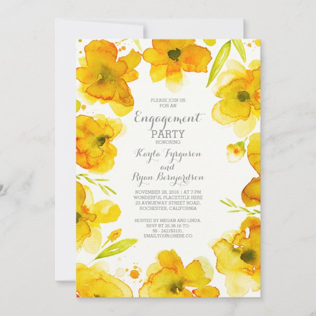 Invitation Jaune Floral Aquarelle Vintage (Devant)