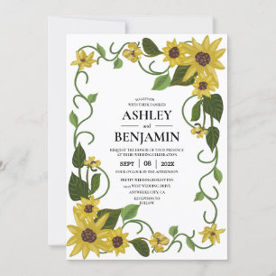 Invitation Jaune floral botanique de tournesol dessin à la ma