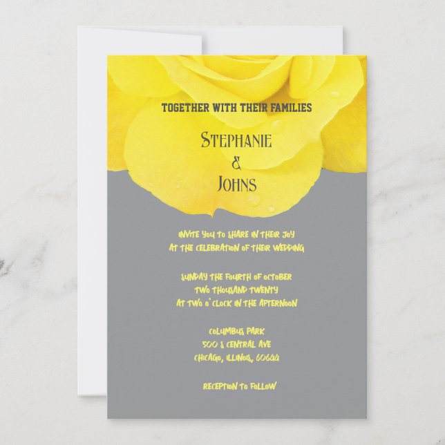 Invitation Jaune Floral Rose Elegant Grey 2025 Mariage (Devant)