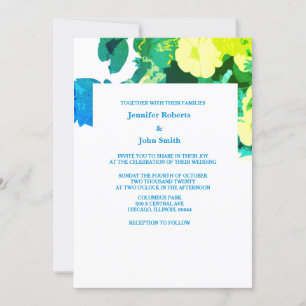 Invitation Jaune Floral Vert Bleu Feuille Art Personnalisé Ma