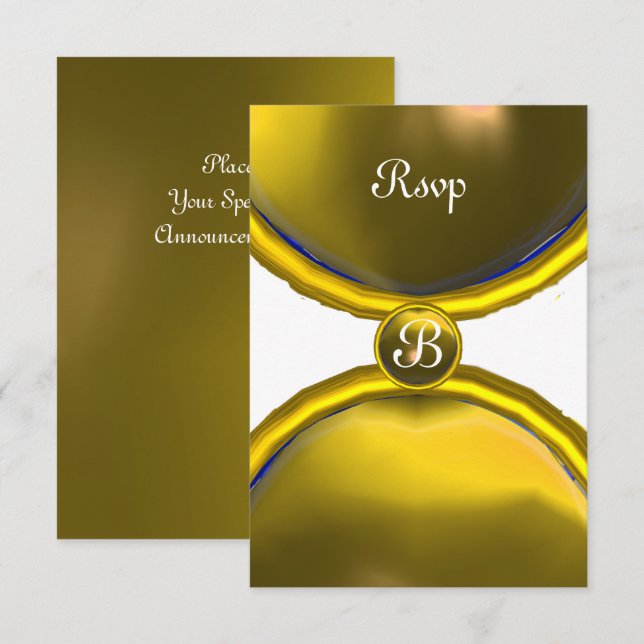 Invitation JAUNE GEM GOLD MAGIE RINGS MONOGRAM rsvp (Devant / Derrière)