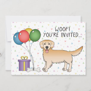 Invitation Jaune Golden Retriever Dessin Chien - Anniversaire