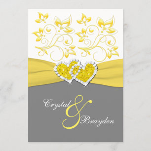 Invitation Jaune, Gris, Blanc Coeurs joints Mariage Inviter