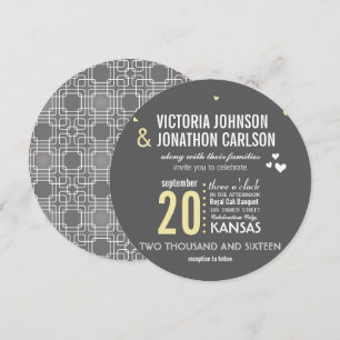 Invitation Jaune Gris Mariage Géométrique Typographie Tendanc