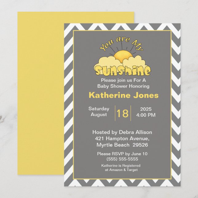 Invitation Jaune Gris Vous Êtes Mon Baby shower Soleil (Devant / Derrière)