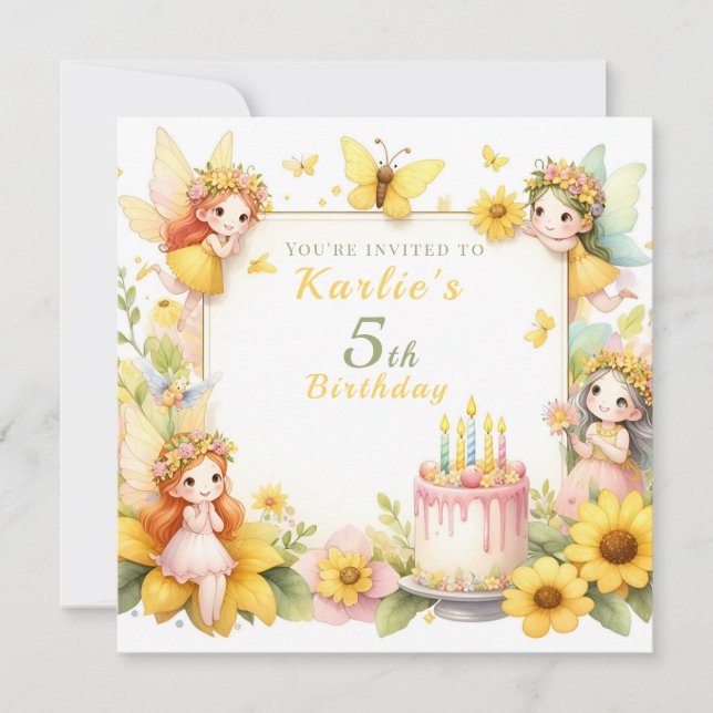 Invitation Jaune magique Fairy garden - Anniversaire (Devant)