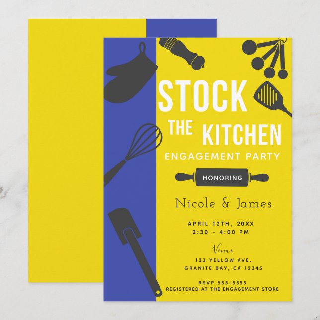 Invitation Jaune moderne Stock cuisine partie d'engagement (Devant / Derrière)