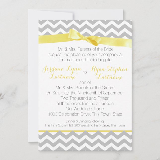 Invitation Jaune moderne Zigzag Bow (Devant)