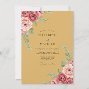 Invitation Jaune Moutarde Floral Romantique Mariage