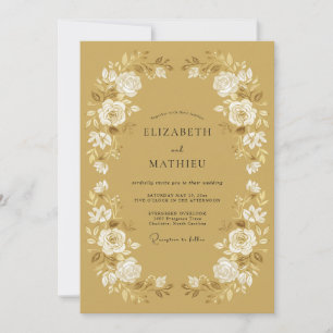 Invitation Jaune Moutarde Raffiné Mariage Floral