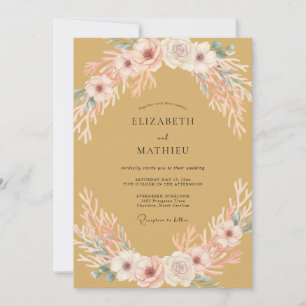Invitation Jaune Moutarde Romance Fleurie de Mariage