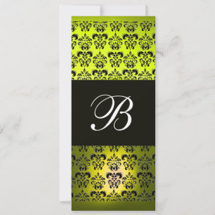 Invitation JAUNE  NOIR  DAMAS MONOGRAMME ,blanc