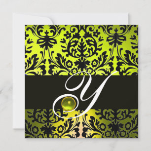 INVITATION JAUNE NOIR DAMAS MONOGRAMME TOPAZE