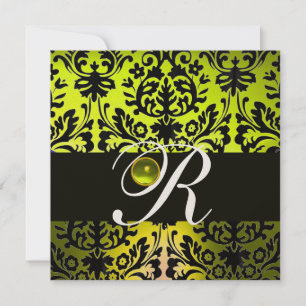 Invitation JAUNE NOIR DAMAS MONOGRAMME TOPAZE Champagne